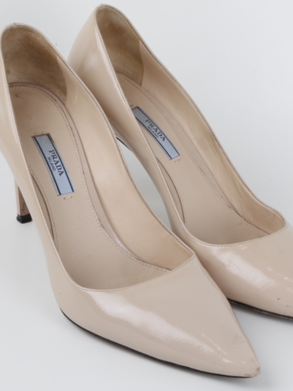 Prada Nude Beige Patent Leather Pointed Toe Pumps Heels Size 39.5 - Picture 4 of 16